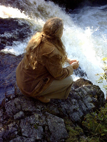 2004 - Part 4 - Newfoundland - 19 reflecting at Eel Brook Falls NF